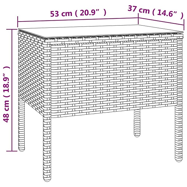 galdiņš, 53x37x48 cm, polietilēna rotangpalma, stikls, brūns