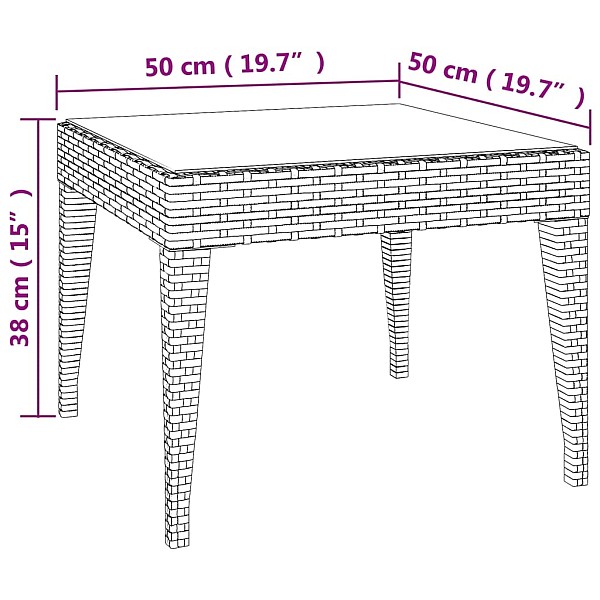 galdiņš, 50x50x38 cm, polietilēna rotangpalma, stikls, brūns