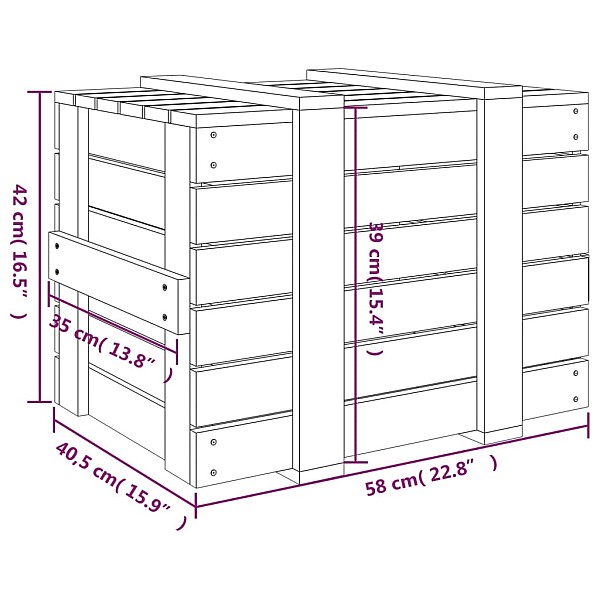 uzglabāšanas kaste, 58x40,5x42 cm, priedes masīvkoks