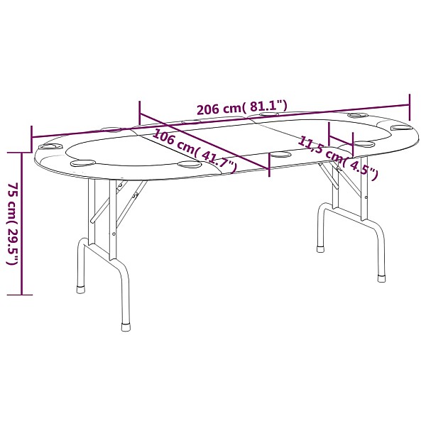 pokera galds 10 personām, saliekams, zils, 206x106x75 cm