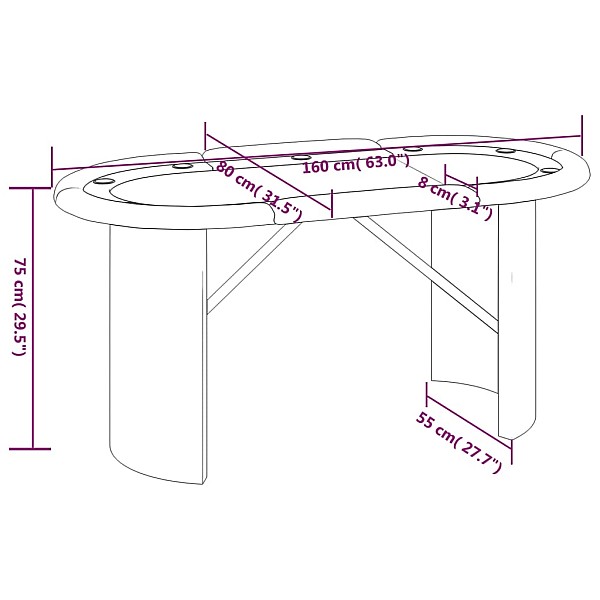 pokera galds 10 personām, zils, 160x80x75 cm