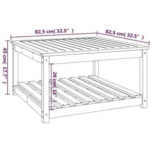 dārza galds, 82,5x82,5x45 cm, priedes masīvkoks, melns
