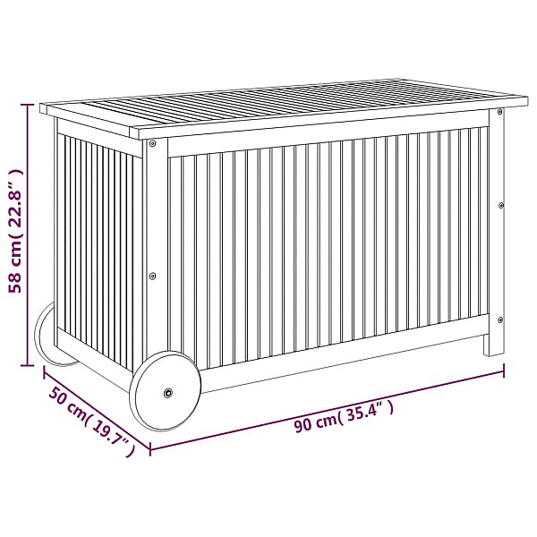 dārza uzglabāšanas kaste ar riteņiem, 90x50x58cm, akācijas koks