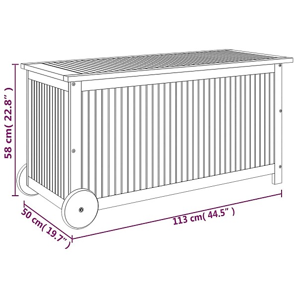 dārza mantu kaste ar riteņiem, 113x50x58cm, akācijas koks