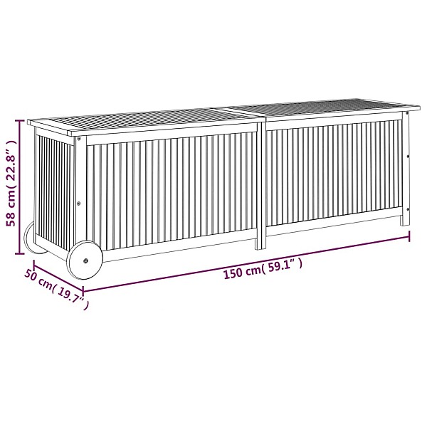 dārza mantu kaste ar riteņiem, 150x50x58 cm, akācijas koks