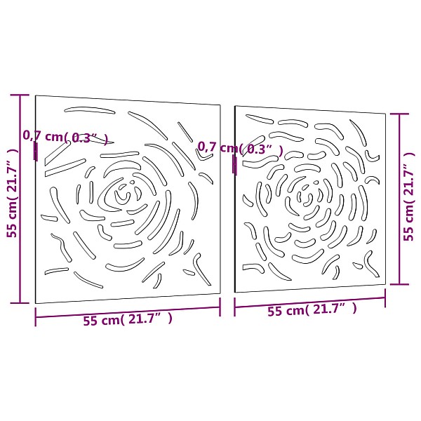 dārza sienas rotājumi, 2 gab., 55x55 cm, tērauds, rūsas efekts