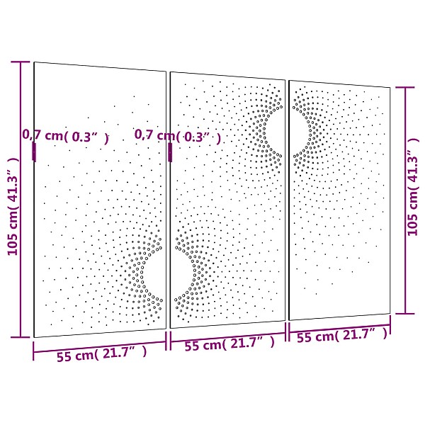 dārza sienas rotājumi, 3 gab., 105x55 cm, tērauds, rūsas efekts