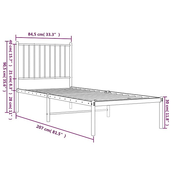 gultas rāmis ar galvgali, melns metāls, 80x200 cm