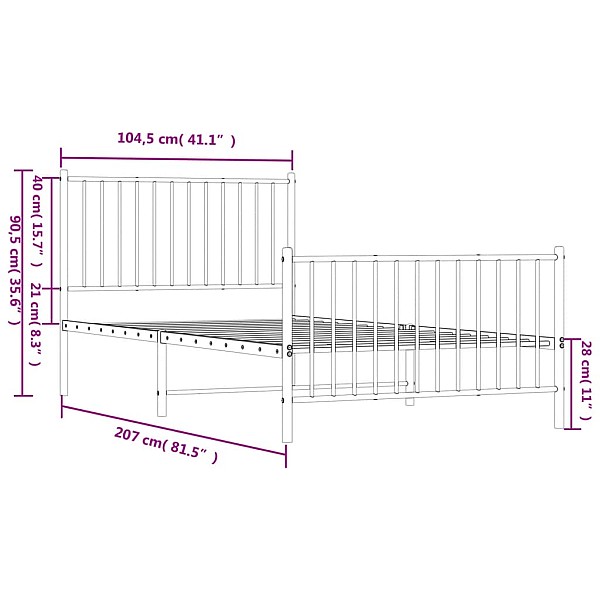 gultas rāmis ar galvgali un kājgali, balts metāls, 100x200 cm