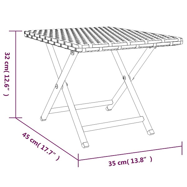 saliekams galds, 45x35x32 cm, PE rotangpalma, melns