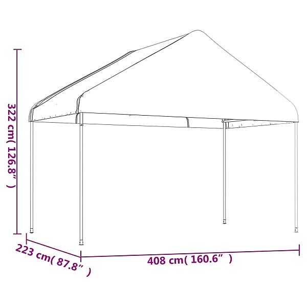 nojume ar jumtu, balta, 4,08x2,23x3,22 m , polietilēns