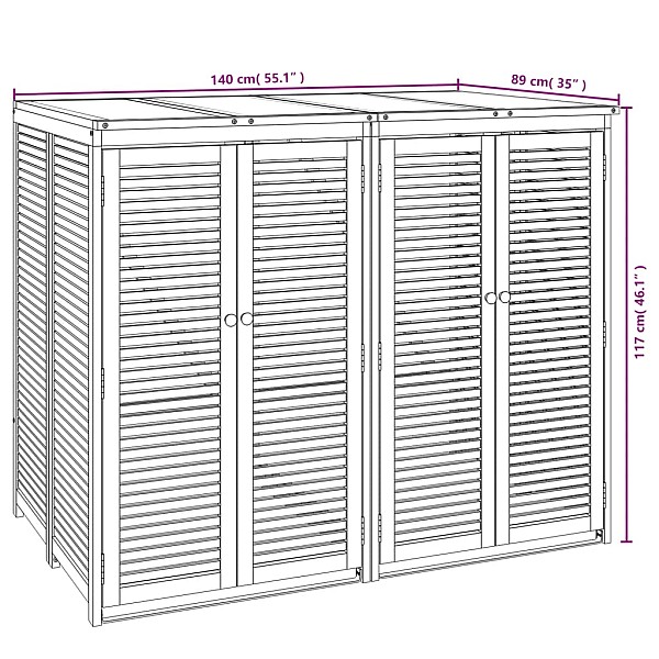 2-daļīga atkritumu tvertnes nojume, 140x89x117 cm, akācija