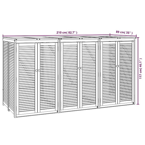 3-daļīga atkritumu tvertnes nojume, 210x89x117 cm, akācija