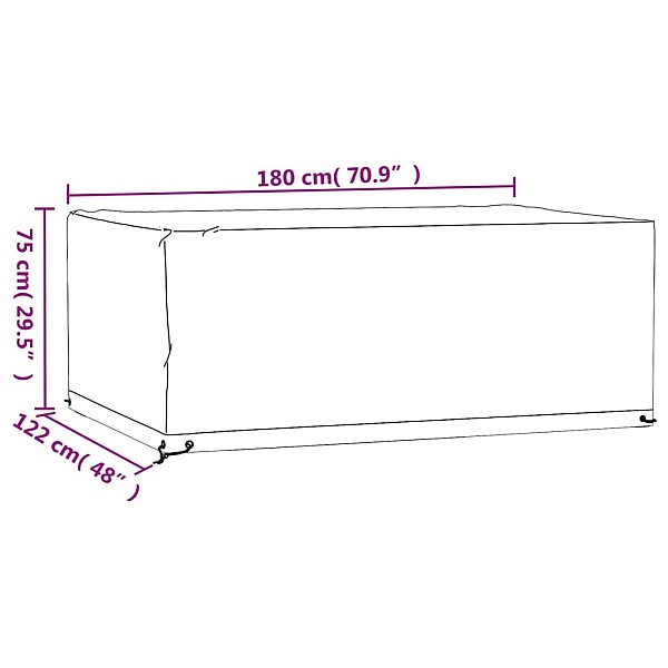 dārza mēbeļu pārklājs, 8 gredzeni, 180x122x75 cm, taisnstūra