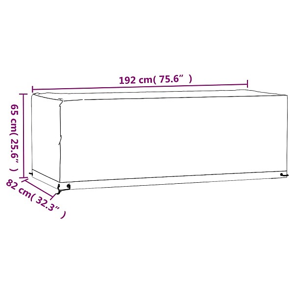 dārza mēbeļu pārklājs, 8 gredzeni, 192x82x65 cm, taisnstūra