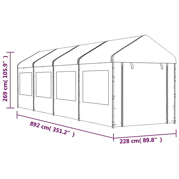 nojume ar jumtu, balta, 8,92x2,28x2,69 m, polietilēns