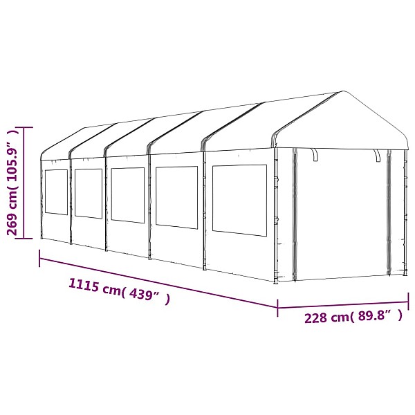 nojume ar jumtu, balta, 11,15x2,28x2,69 m, polietilēns