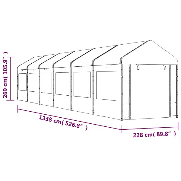 nojume ar jumtu, balta, 13,38x2,28x2,69 m, polietilēns