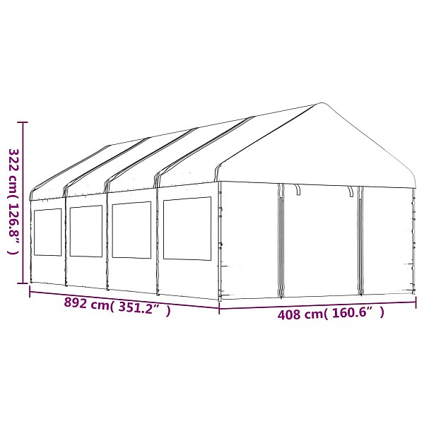 nojume ar jumtu, balta, 8,92x4,08x3,22 m, polietilēns