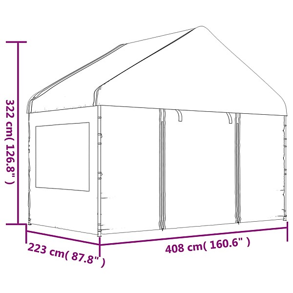 nojume ar jumtu, balta, 8,92x4,08x3,22 m, polietilēns