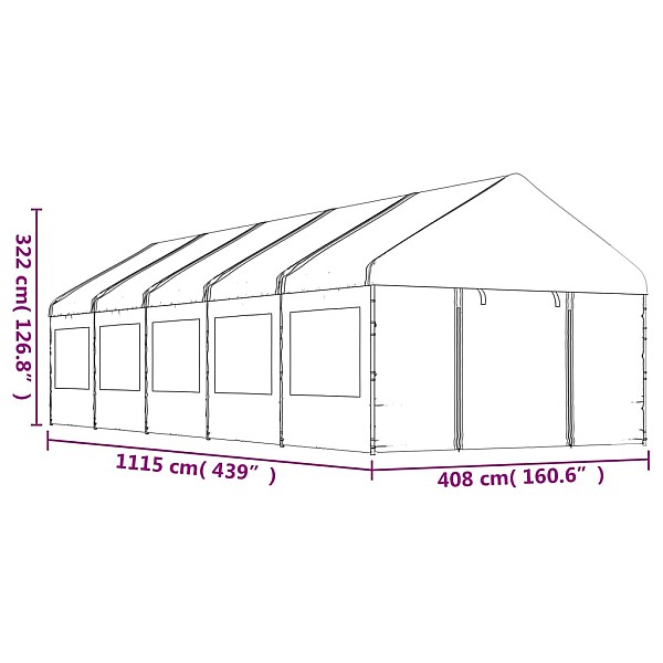 nojume ar jumtu, balta, 11,15x4,08x3,22 m, polietilēns