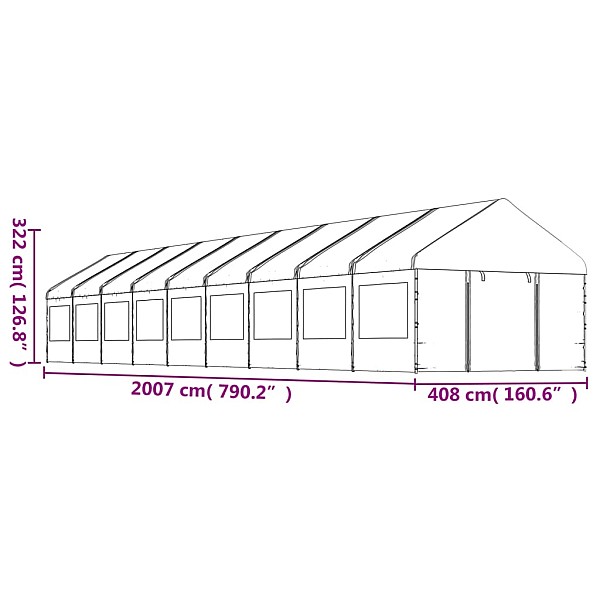 nojume ar jumtu, balta, 20,07x4,08x3,22 m, polietilēns