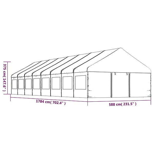 nojume ar jumtu, balta, 17,84x5,88x3,75 m, polietilēns