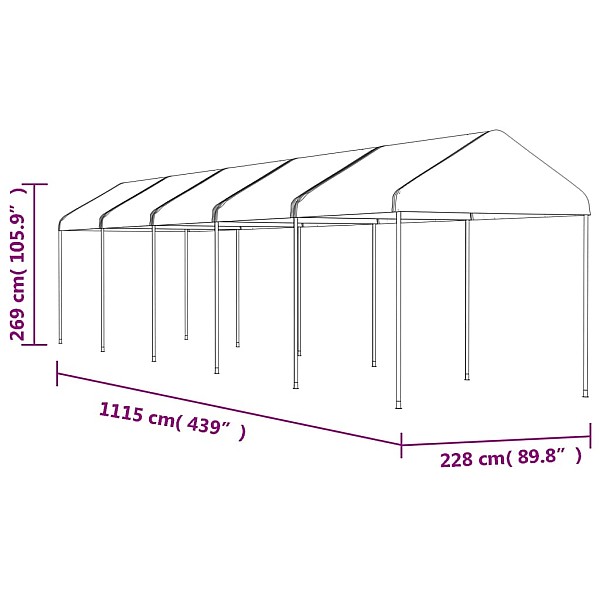 nojume ar jumtu, balta, 11,15x2,28x2,69 m, polietilēns