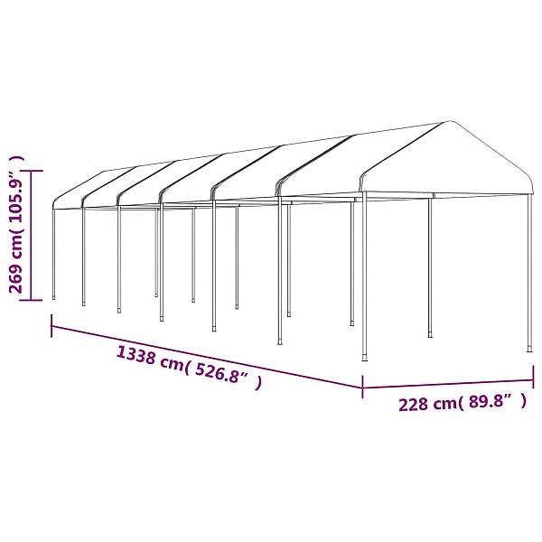 nojume ar jumtu, balta, 13,38x2,28x2,69 m, polietilēns