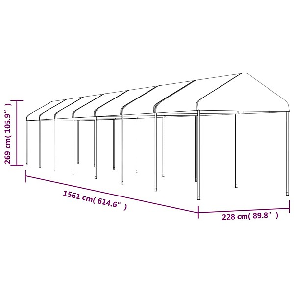 nojume ar jumtu, balta, 15,61x2,28x2,69 m, polietilēns