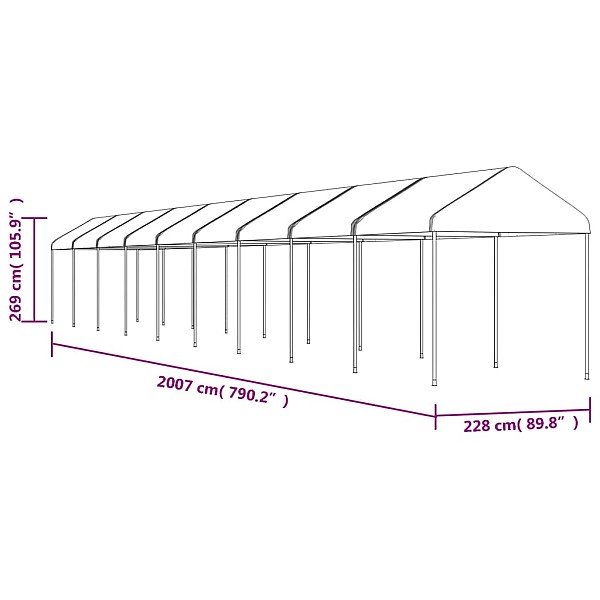 nojume ar jumtu, balta, 20,07x2,28x2,69 m, polietilēns