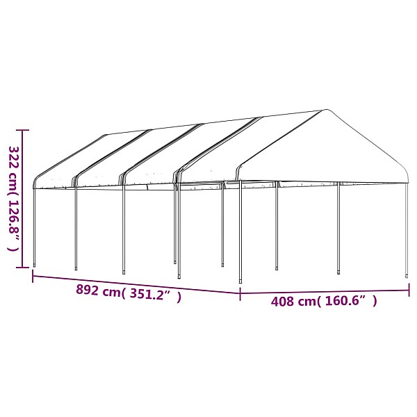 nojume ar jumtu, balta, 8,92x4,08x3,22 m, polietilēns