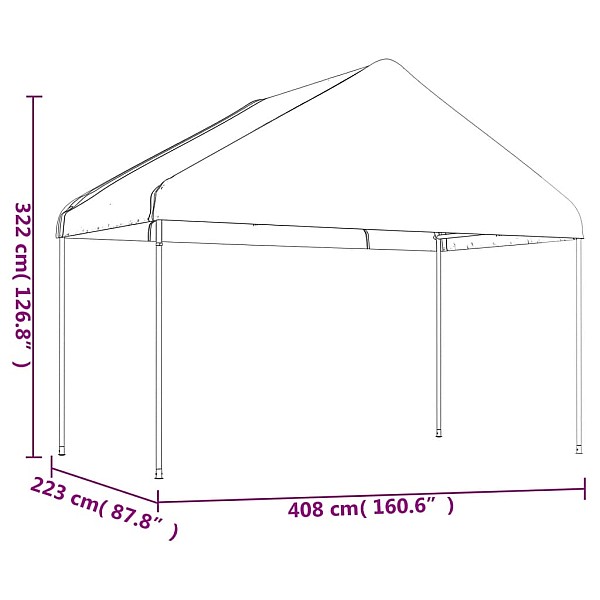 nojume ar jumtu, balta, 8,92x4,08x3,22 m, polietilēns