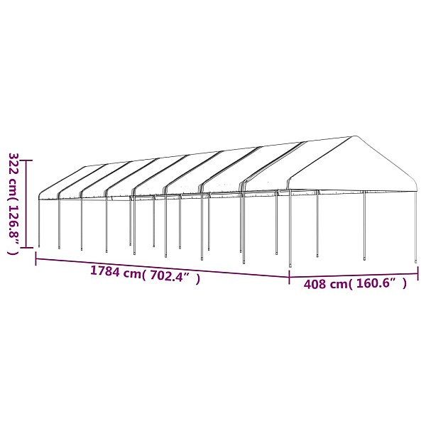 nojume ar jumtu, balta, 17,84x4,08x3,22 m, polietilēns