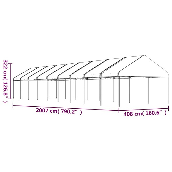 nojume ar jumtu, balta, 20,07x4,08x3,22 m, polietilēns