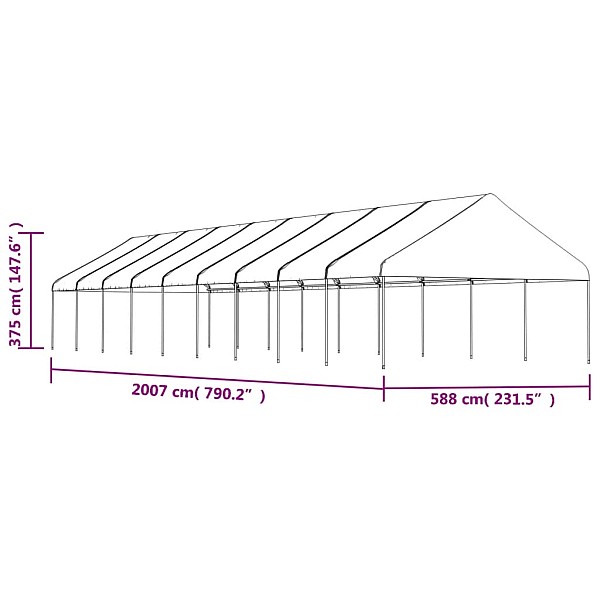 nojume ar jumtu, balta, 20,07x5,88x3,75 m, polietilēns