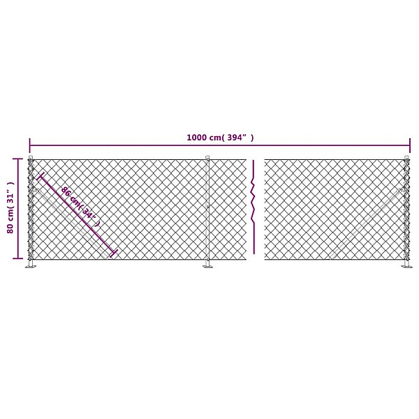 stiepļu žogs ar atloku, 0,8x10 m, antracītpelēks