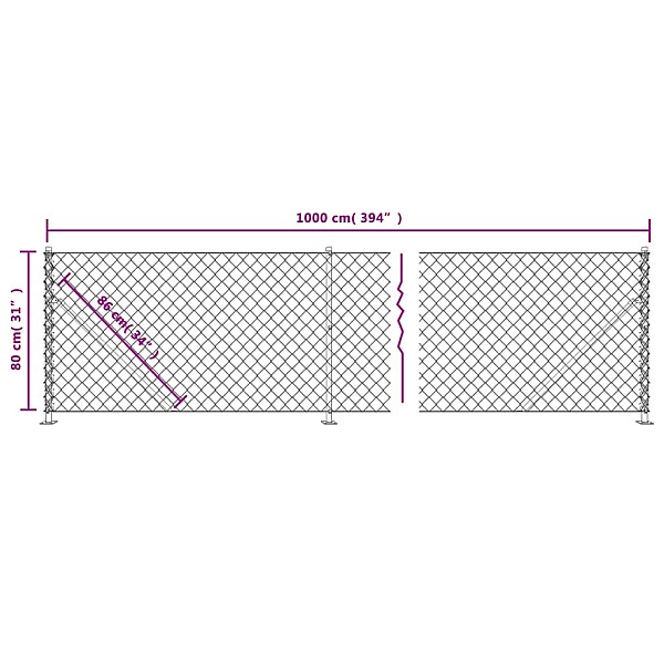 stiepļu žogs ar atloku, 0,8x10 m, sudrabains