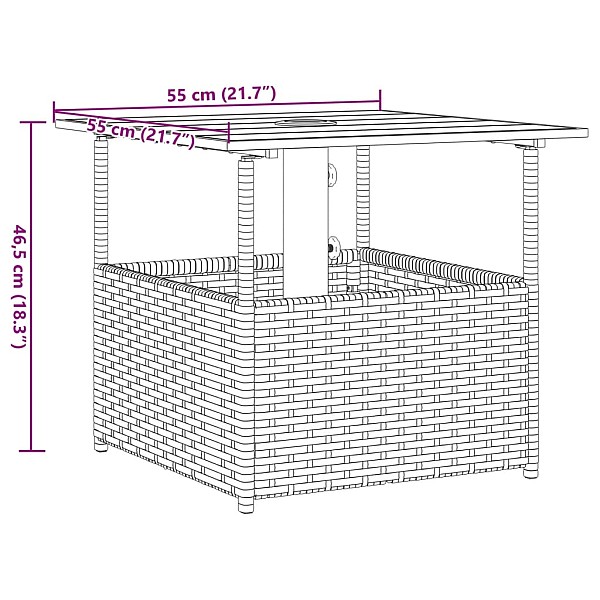 dārza galds, 55x55x46,5 cm, brūns, PE rotangpalma