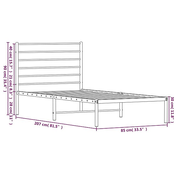 gultas rāmis ar galvgali, melns metāls, 80x200 cm