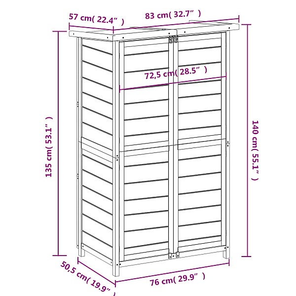 dārza instrumentu šķūnis, 83x57x140 cm, priedes masīvkoks