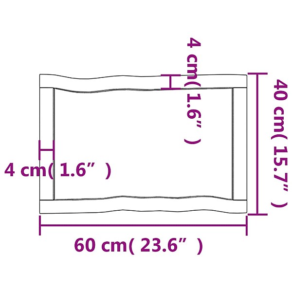 galda virsma, 60x40x(2-4) cm, masīvkoks, dabīgas formas mala