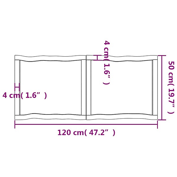 galda virsma, 120x50x(2-6) cm, neapstrādāts ozola masīvkoks