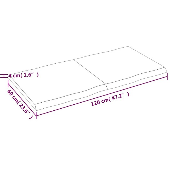 galda virsma, 120x60x(2-4) cm, neapstrādāts ozola masīvkoks