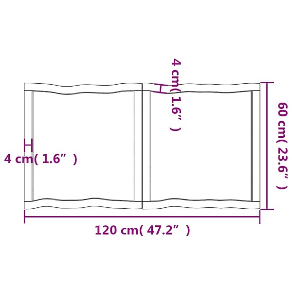 galda virsma, 120x60x(2-4) cm, neapstrādāts ozola masīvkoks