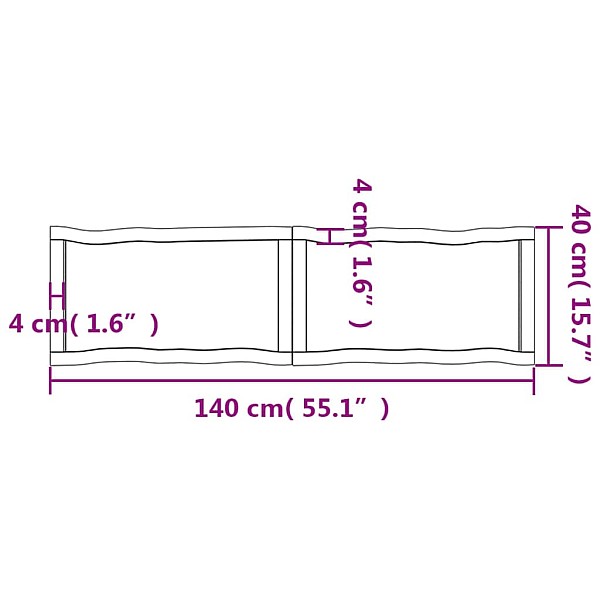 galda virsma, 140x40x(2-4) cm, masīvkoks, dabīgas formas mala