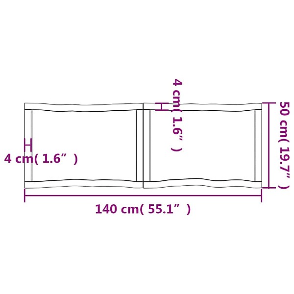 galda virsma, 140x50x(2-4) cm, masīvkoks, dabīgas formas mala