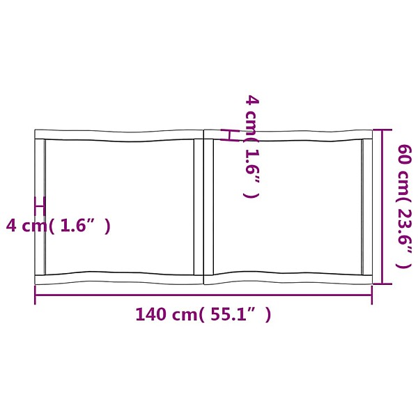 galda virsma, 140x60x(2-4) cm, masīvkoks, dabīgas formas mala