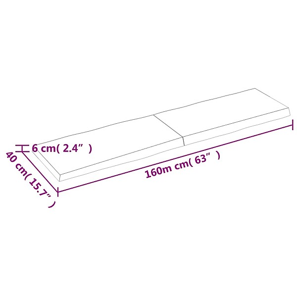 galda virsma, 160x40x(2-6) cm, masīvkoks, dabīgas formas mala