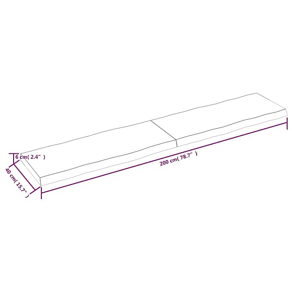 galda virsma, 200x40x(2-6) cm, masīvkoks, dabīgas formas mala